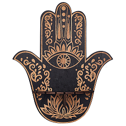 Hamsa Hand Wooden Crystal Sphere Display Stands, Witch Stuff Wiccan Altar Decor, Witchy Supplies Small Tray, for Witchcraft, Black, 250x54.5x300mm(AJEW-WH0258-822B)