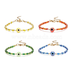 Resin Evil Eye & Glass Seed Beaded Bracelet for Women, Mixed Color, 7-3/8 inch(18.6cm)(BJEW-JB08560)