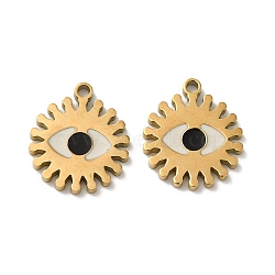 Ion Plating(IP) 316L Surgical Stainless Steel Pendants, with Enamel, Real 18K Gold Plated, Evil Eye Charm, White, 14x12x1.5mm, Hole: 1.2mm(STAS-D035-05E-G)