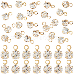 50Pcs Brass Rhinestone Charms, Flat Round, Real 18K Gold Plated, 5.5x3.5x2.5mm, Hole: 1mm(KK-BBC0012-22)