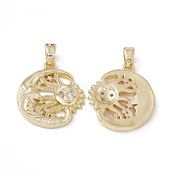 Brass Cubic Zirconia Pendants, Moon and Sun Charms, Real 18K Gold Plated, 20x18x2mm, Hole: 4.5x2.5mm(KK-E068-VA099-2)