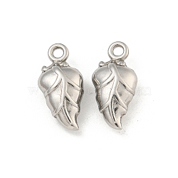 Non-Tarnish 304 Stainless Steel Charms, Leaf Charm, Stainless Steel Color, 15x7x4.5mm, Hole: 1.5mm(STAS-I307-538P)