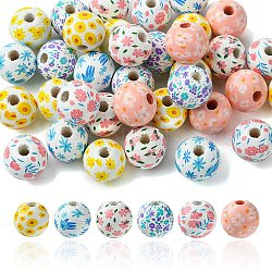 35Pcs 7 Colors Wood European Beads, Large Hole Beads, Flower, Mixed Color, 15.5x14.5mm, Hole: 4mm, 5pcs/color(WOOD-FS0001-17)