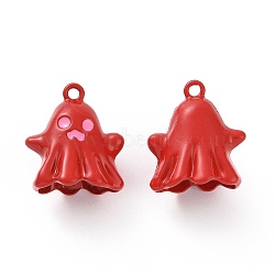 Spray Painted Alloy Enamel Pendants, Cadmium Free & Lead Free & Nickle Free, Ghost Charm, Red, 19.5x17.5x12.5mm, Hole: 1.8mm(FIND-I037-42B)