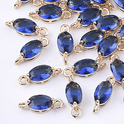 Transparent Glass Links connectors, with Brass Findings, Faceted, Oval, Light Gold, Medium Blue, 11x4x4mm, Hole: 1mm(GLAA-T007-10A)