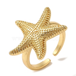 Rack Plating Brass Cuff Rings for Women, Long-Lasting Plated, Cadmium Free & Lead Free, Real 18K Gold Plated, Starfish, 22.5x23.5mm(RJEW-G325-04A-G)