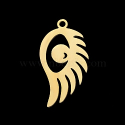 201 Stainless Steel Pendants, Laser Cut, Wing with Eye, Golden, 30x15.5x1mm, Hole: 2mm(STAS-T056-LA324-2)