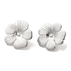 Non-Tarnish 304 Stainless Steel Stud Earrings, Flower, Stainless Steel Color, 28x29.5mm(EJEW-Z022-29P)