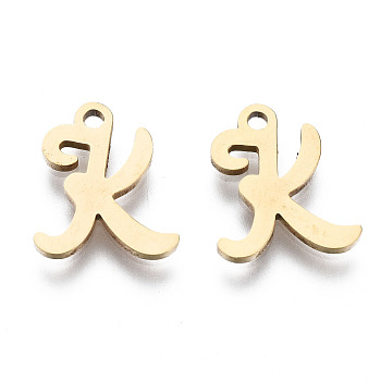 201 Stainless Steel Charms, Laser Cut, Alphabet, Golden, Letter.K, 12x10x1mm, Hole: 1.4mm