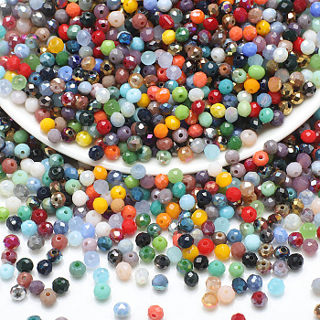 Electroplate Glass Beads, Faceted, Round, Colorful, 4x3.5mm, Hole: 1mm