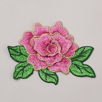 Computerized Embroidery Cloth Iron on/Sew on Patches, Costume Accessories, Appliques, Flower, Hot Pink, 78x107x3mm