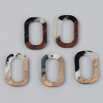 Transparent Resin & Walnut Wood Pendants, Oval, Black, 28x19.5x3mm, Hole: 2mm