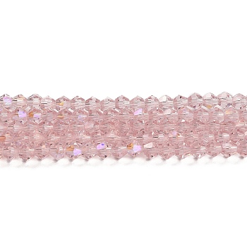 Transparent Electroplate Glass Beads Strands, AB Color Plated, Faceted, Bicone, Pink, 4x4mm, Hole: 0.8mm, about 82~85pcs/strand, 12.01~12.2 inch(30.5~31cm)