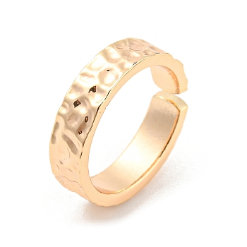 Brass Textured Open Cuff Ring, Real 18K Gold Plated, Inner Diameter: 16.8mm