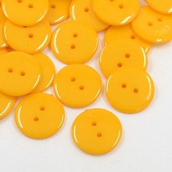 Acrylic Sewing Buttons, Plastic Buttons for Costume Design, 2-Hole, Dyed, Flat Round, Gold, 17x2mm, Hole: 1mm