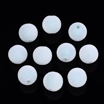 Flocky Acrylic Beads, Bead in Bead, Round, Pale Turquoise, 12x11mm, Hole: 2mm