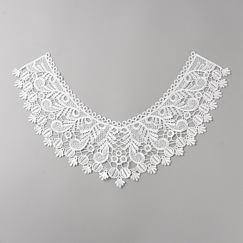 Milk Silk Embroidered Floral Lace Collar, Neckline Trim Clothes Sewing Applique Edge Flower, White, 270x420x1mm