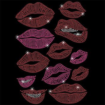 Glass Hotfix Rhinestone, Iron on Appliques, Costume Accessories, for Clothes, Bags, Pants, Lip Pattern, 297x210mm