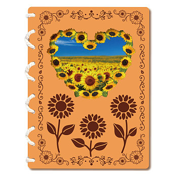Wooden Commemorative Cards Book, Rectangle, Sunflower, 180~200x130~150x3mm
