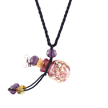 Lampwork Perfume Bottle Pendant Necklace with Glass Beads, Essential Oil Vial Jewelry for Women, Pale Violet Red, 17.7~25.59 inch(45~65cm)