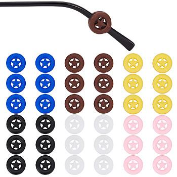 18 Pairs 6 Colors Silicone Eyeglasses Ear Grip, Anti Slip Holder, Flat Round with Star, Mixed Color, 14.5x5mm, Hole: 7.5x0.2mm, 3 pairs/color