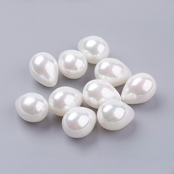 Shell Pearl Half Drilled Beads, teardrop, White, 16~16.5x12mm, Hole: 1mm