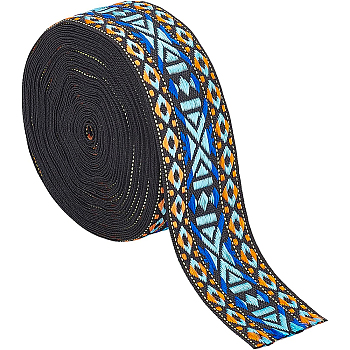Ethnic Style Jacquard Polyester Ribbons, Pattern, Dark Turquoise, 1-3/8 inch(36mm), about 10.00 Yards(9.14m)/Roll