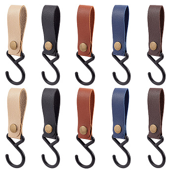 AHADEMAKER 10Pcs 5 Colors Leather Hook Hangers, Portable Hiking Hanger, Hanging Strap Hook, with Plastic Hooks, for Tripod, Outdoor Camping Supplies, Mixed Color, 195x20x1.5mm, 2pcs/color