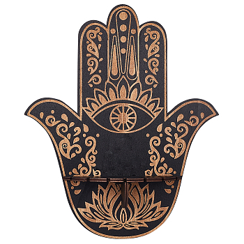 Hamsa Hand Wooden Crystal Sphere Display Stands, Witch Stuff Wiccan Altar Decor, Witchy Supplies Small Tray, for Witchcraft, Black, 250x54.5x300mm