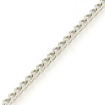 Unwelded Iron Curb Chains, with Spool, Platinum, 3.2x2.2x0.6mm, about 328.08 Feet(100m)/roll
