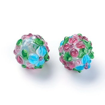 Handmade Bumpy Lampwork Beads, Round, Colorful, 14~15mm, Hole: 1.5~1.6mm