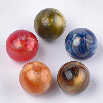 Imitation Gemstone Acrylic Beads, with Glitter Powder, Round, Mixed Color, 23.5x23mm, Hole: 3.5mm