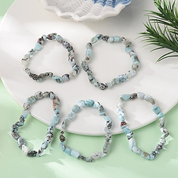 Natural Larimar Bead Stretch Bracelets, Tumbled Stone, Nuggets, Inner Diameter: 2~2-1/4 inch(5.2~5.6cm)