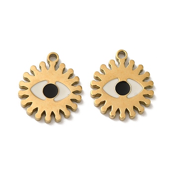 Ion Plating(IP) 316L Surgical Stainless Steel Pendants, with Enamel, Real 18K Gold Plated, Evil Eye Charm, White, 14x12x1.5mm, Hole: 1.2mm