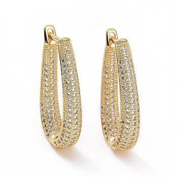 Clear Cubic Zirconia Teardrop Hoop Earrings, Brass Jewelry for Woman, Golden, 26.5x15x5mm, Pin: 1.2mm
