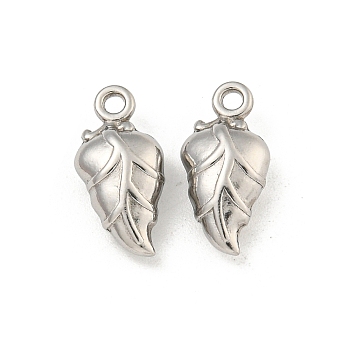 Non-Tarnish 304 Stainless Steel Charms, Leaf Charm, Stainless Steel Color, 15x7x4.5mm, Hole: 1.5mm