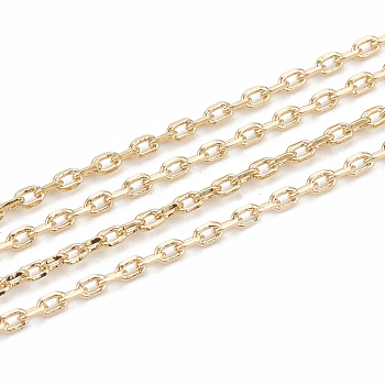 Brass Cable Chains, Diamond Cut Chains, Soldered, Faceted, with Spool, Oval, Real 18K Gold Plated, 2.3x1.4x0.3mm, about 98.42 Feet(30m)/roll