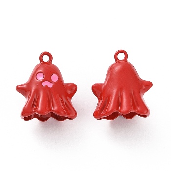 Spray Painted Alloy Enamel Pendants, Cadmium Free & Lead Free & Nickle Free, Ghost Charm, Red, 19.5x17.5x12.5mm, Hole: 1.8mm