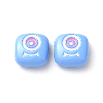 Spray Painted Alloy Enamel Beads, Square with Eye, Cornflower Blue, 10x10x4mm, Hole: 1.8mm