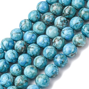 Natural Marble Beads Strands, Round, Dyed & Heated, Dark Turquoise, 10mm, Hole: 1mm, about 38pcs/strand, 15 inch