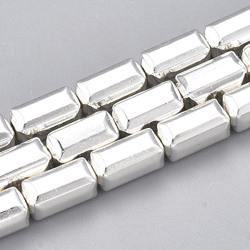 Electroplate Non-magnetic Synthetic Hematite Beads Strands, Cuboid, Silver Plated, 8x4x4mm, Hole: 1mm, about 51pcs/strand, 16.1 inch