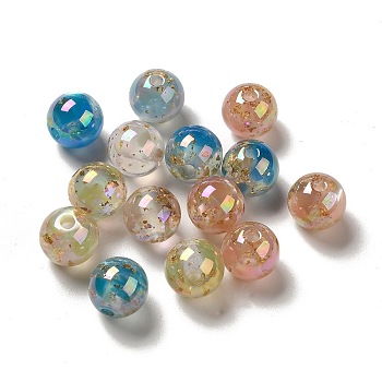 Resin Beads, with Gold Foil, Round, Mixed Color, 14x13.3mm, Hole: 3.3mm