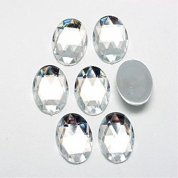 Acrylic Rhinestone Flat Back Cabochons, Faceted, Bottom Silver Plated, Oval, Clear, 40x30x7~7.5mm