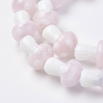 Handmade Lampwork Beads Strands, Mushroom, Pink, 11.5~14.5x9~11mm, Hole: 1mm, about 25pc/strand, 13.54 inch(34.4cm)(X-LAMP-E015-03D)