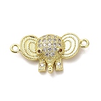 Brass Micro Pave Clear Cubic Zirconia Elephant Connector Charms, Long-Lasting Plated, Cadmium Free & Lead Free, Rack Plating, Real 18K Gold Plated, 12x22.5x3.5mm, Hole: 1.2mm(KK-M324-22G)