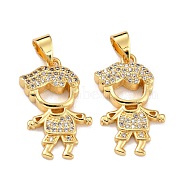 Brass Micro Pave Clear Cubic Zirconia Pendants, Boy, Real 18K Gold Plated, 21.5x13x3mm, Hole: 4x3mm(ZIRC-A021-60G)