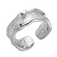 SHEGRACE Rhodium Plated 925 Sterling Silver Cuff Rings, Open Rings, with Grade AAA Cubic Zirconia, Textured, with 925 Stamp, Green, Platinum, US Size 5, Inner Diameter: 16mm(JR844A)