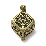 Tibetan Style Hollow Out Brass Pendants, Cube with Flower Pattern, Antique Bronze, 24.5x17x17mm, Hole: 1.7x2.8mm(KK-G481-06AB)