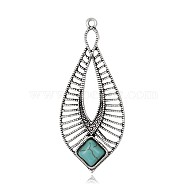 Teardrop Antique Silver Plated Alloy Synthetic Turquoise Big Pendants, Dyed, Sky Blue, 61x26x6mm, Hole: 2mm(PALLOY-J595-01AS)