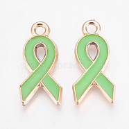 Golden Plated Enamel Pendants, with ABS Plastic Findings, Ribbon, Light Green, 20.5x10x2mm, Hole: 2mm(KY-WH0007-A04)